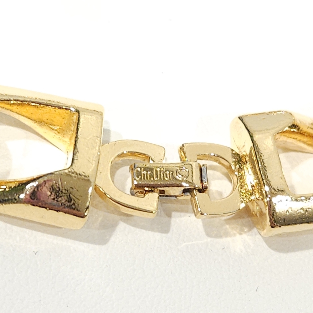 Vintage Christian Dior Curb Chain Necklace 1990s Chunky Gold Tone 16-inch - Picture 12 of 16